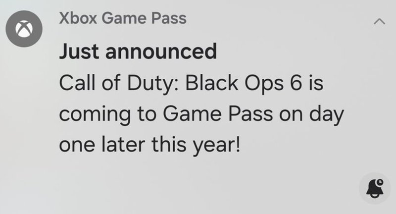 Notificação do aplicativo do Game Pass.