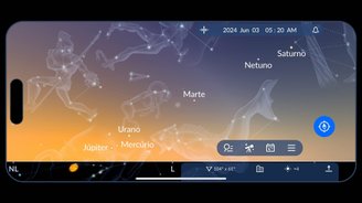 Alinhamento dos seis planetas em 3 de junho na tela do aplicativo Sky Tonight.