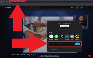 É possível copiar a URL do vídeo das duas formas.