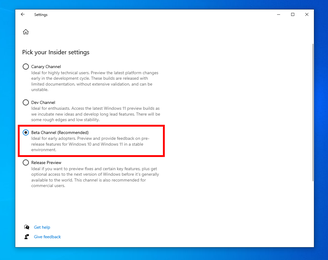 Insiders do Windows 10 já podem optar novamente pelo canal de testes beta. (Imagem: Microsoft/Reprodução)