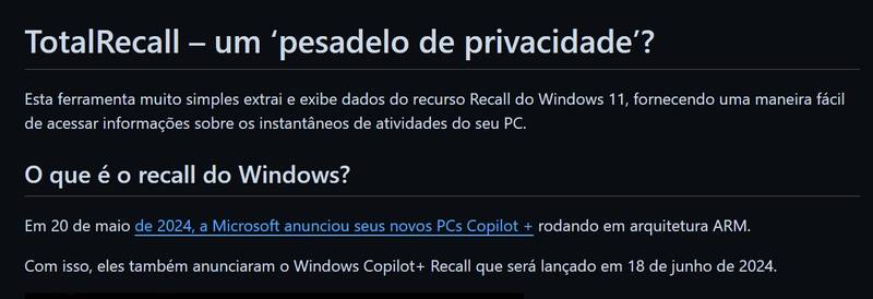 Descrição do TotalRecall na página oficial.