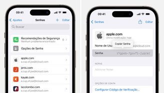 As senhas guardadas no Chaves do iCloud.