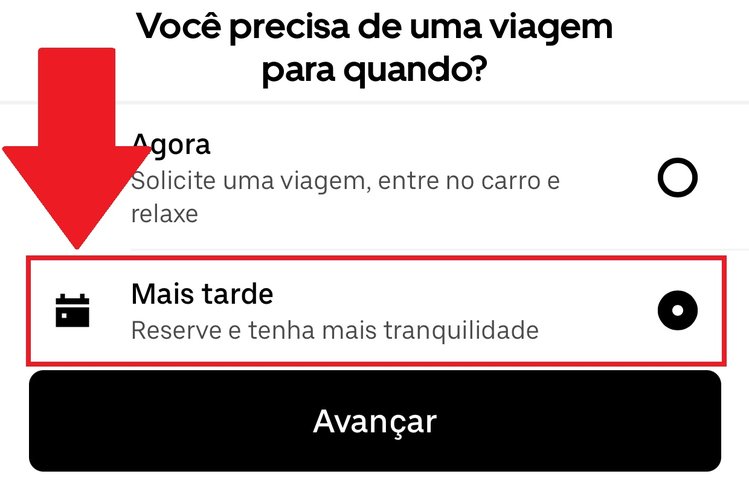 É preciso selecionar a opção "Mais tarde" para começar o agendamento.