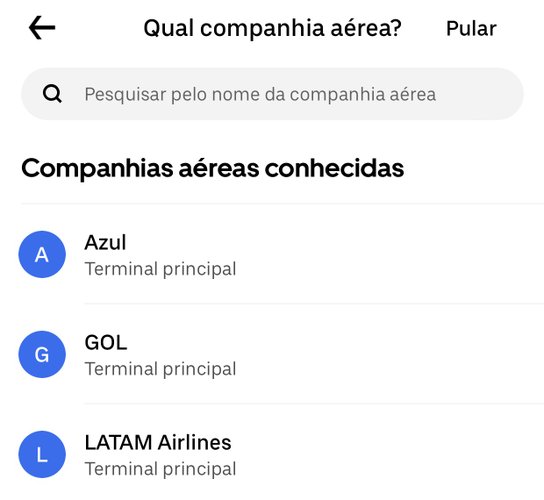 É possível escolher a companhia aérea para desembarcar na sua viagem.