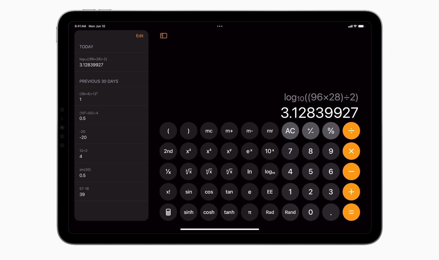 A interface da nova calculadora do iPad.