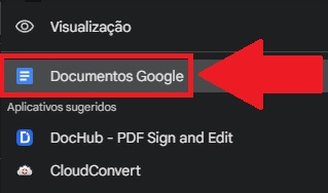 Clique em "Documentos Google" para que a foto seja convertida em texto.