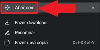 Clique em "Abrir com" para ter acesso a mais opções.