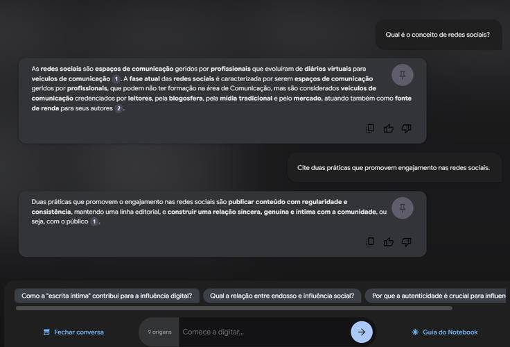 A conversa com o chatbot e as fontes indicadas.