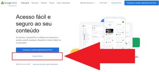 Clique em "Acesse Drive" para se logar no Google Drive