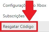 Clique na última opção: "Resgatar Código"