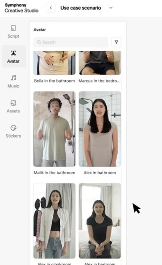 Exemplos disponíveis no novo banco de avatares criados por IA do TikTok.
