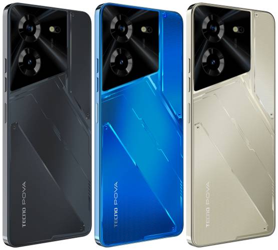 O Pova 5 está disponível nas cores preta, azul e dourada. (Imagem: Tecno/Divulgação)