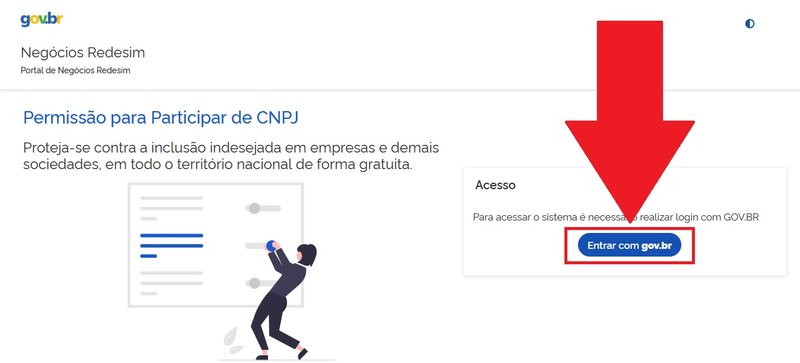 É preciso clicar em "Entrar com gov.br" para logar no site