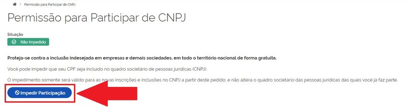 Clicando em "Impedir Participação" você faz o bloqueio do seu CPF para uso não autorizado