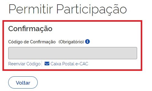 É preciso colocar o código enviado para a Caixa Postar e-CAC