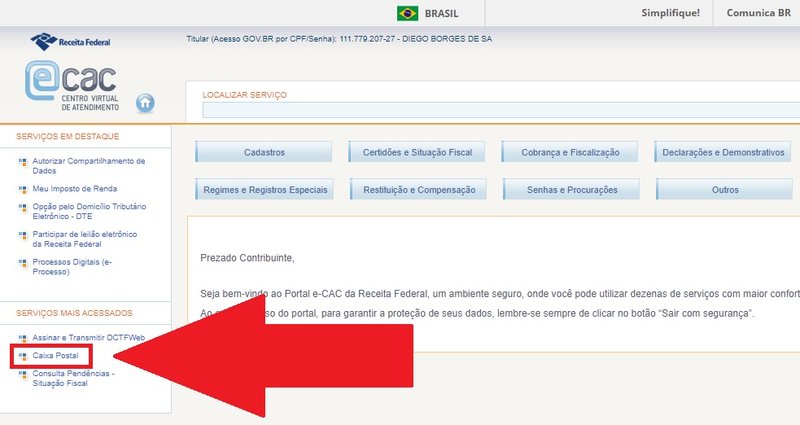 Clique na opção "Caixa Postal"