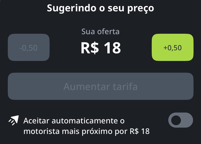 É possível aumentar o preço durante o pedido da sua corrida para atrair mais motoristas