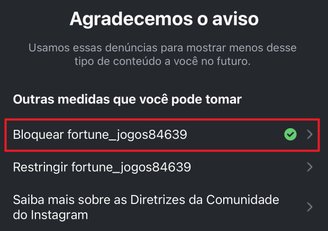 Marque a opção para bloquear o perfil selecionado