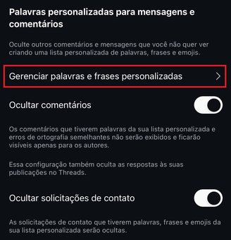 Você precisa clicar na opção de adicionar as palavras a serem bloqueadas