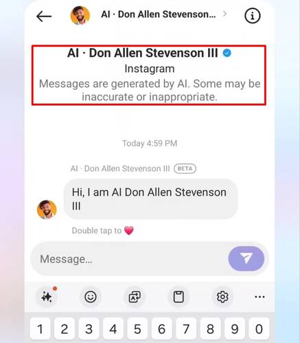 Aviso na janela de bate-papo, sobre a conversa ser automatizada. (Imagem: Mark Zuckerberg/Reprodução)