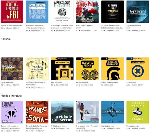 Seção de audiolivros da loja da Google no Android. (Imagem: Google/Reprodução)