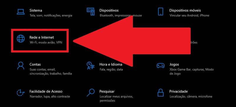 Clique em "Rede e Internet" para acessar as opções de rede Wi-Fi.