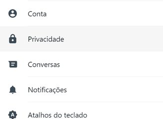 A próxima etapa é clicar em Privacidade para continuar o processo. (Fonte: TecMundo/Reprodução)