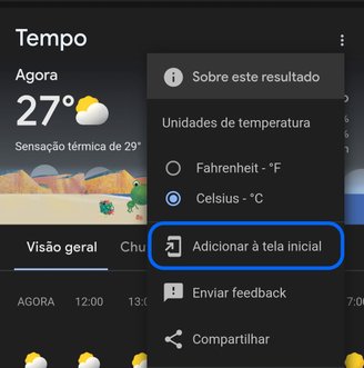 Você pode configurar um atalho para o Clima do Google direto na tela inicial.