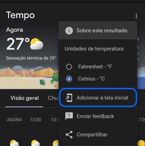 Você pode configurar um atalho para o Clima do Google direto na tela inicial.