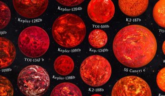 Exoplanetas quentes, inclusive o rochoso 55 Cancri, considerado o mais quente conhecido.