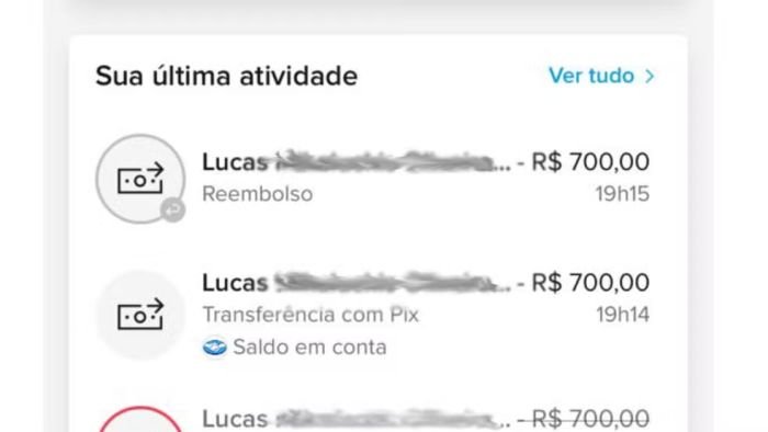 Comprovante da transferência recebida, do reembolso e do estorno.