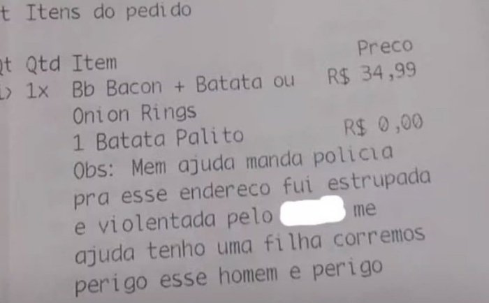 O pedido de socorro foi digitado no espaço de observações do app do iFood.