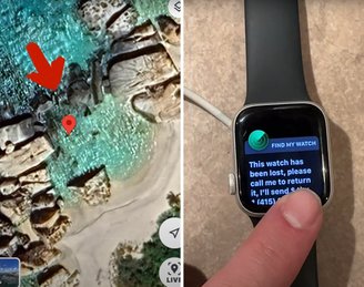 O resultado do Find My e o recado deixado no relógio.