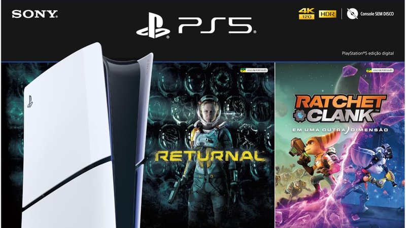 Bundle do PlayStation 5 Slim All Digital com dois jogos está em oferta no Prime Day.