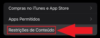 Aperte em "Restrições de Conteúdo".