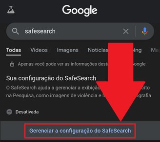 Acesse as opções de busca segura para bloquear os sites de conteúdo impróprio.