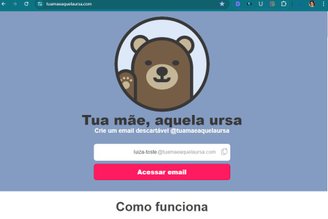 Página inicial do site Tua mãe, aquela ursa.