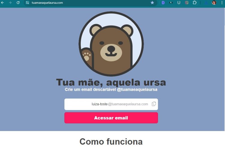 Página inicial do site Tua mãe, aquela ursa.