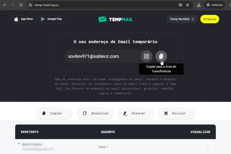 Temp Mail e 10minutemail possuem o mesmo layout.