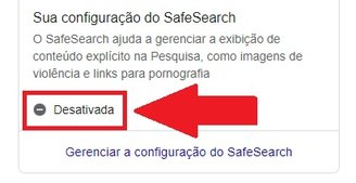 Após desativar o SafeSearch as informações na tela serão atualizadas.