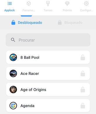 É possível escolher quais apps não receberão a proteção por senha