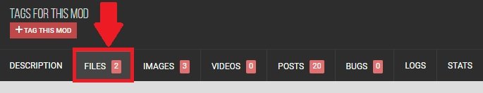 Clique em "Files" para visualizar os arquivos do mods.