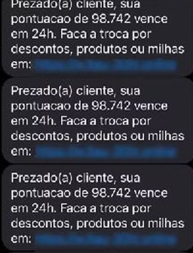 As mensagens convenciam o usuário a acessar um link falso para resgatar dinheiro.