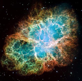 Nebulosa do Caranguejo, resquício de uma supernova que aconteceu séculos atrás.