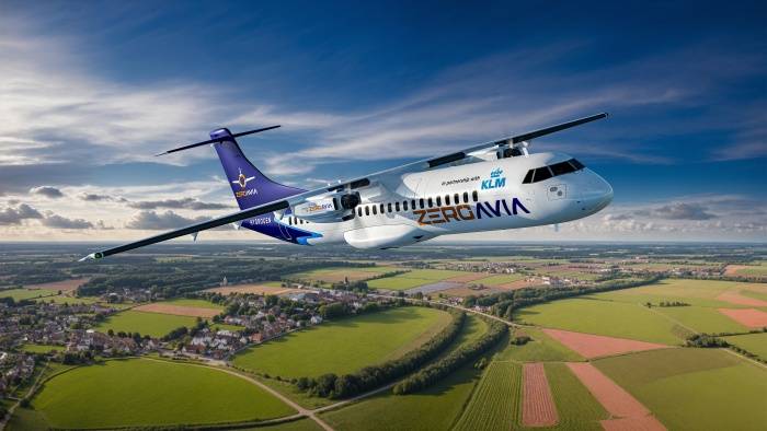 A aeronave usará motores elétricos alimentados com células de combustível de hidrogênio. (Imagem: KLM/Divulgação)
