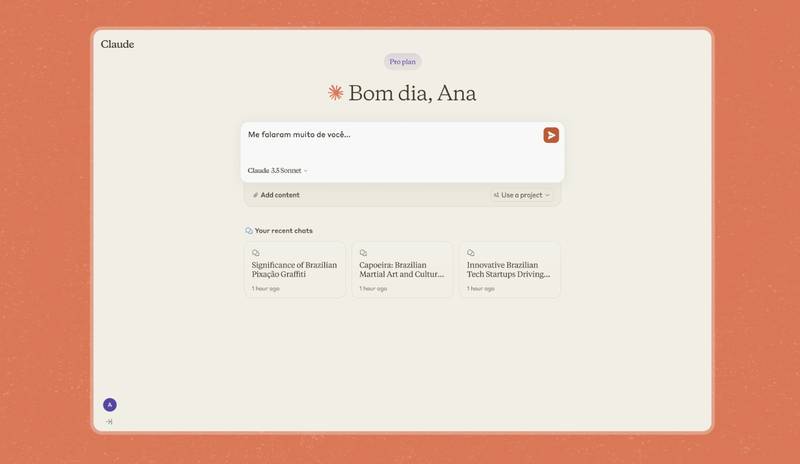 A tela inicial do Claude em português do Brasil. (Imagem: Anthropic/Divulgação)