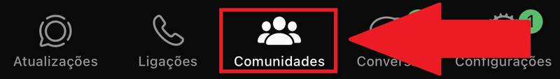 A opção "Comunidades" fica na parte inferior da tela.