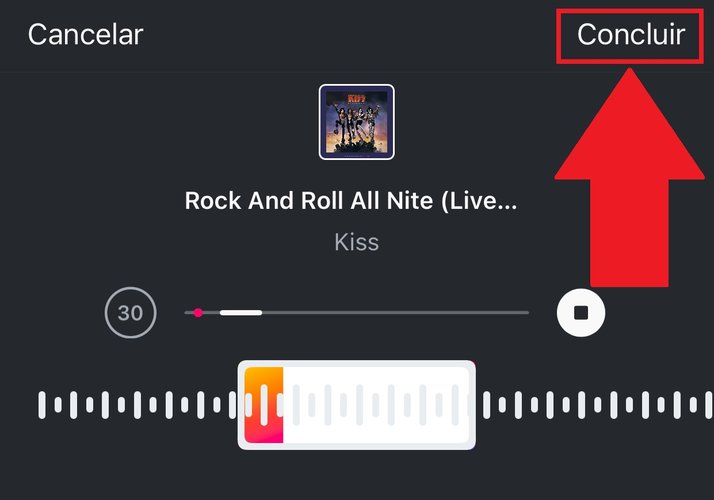 Arraste a barra branca para os lados para ajustar o trecho da música que você quer usar nas suas notas do Instagram