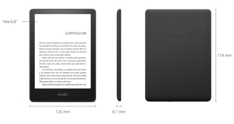 Dimensões do Kindle Paperwhite.