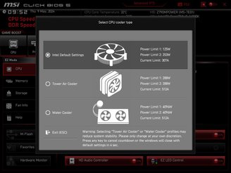 As configurações padrão da Intel consideram valores de consumo de energia para caixas térmicas.  (Imagem: MSI Brasil/Reprodução)